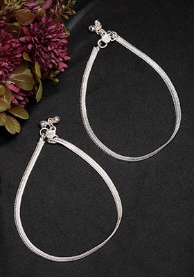 Silver Set Of 2 Plated Anklets