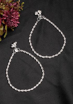 Silver Set Of 2 Plated Anklets