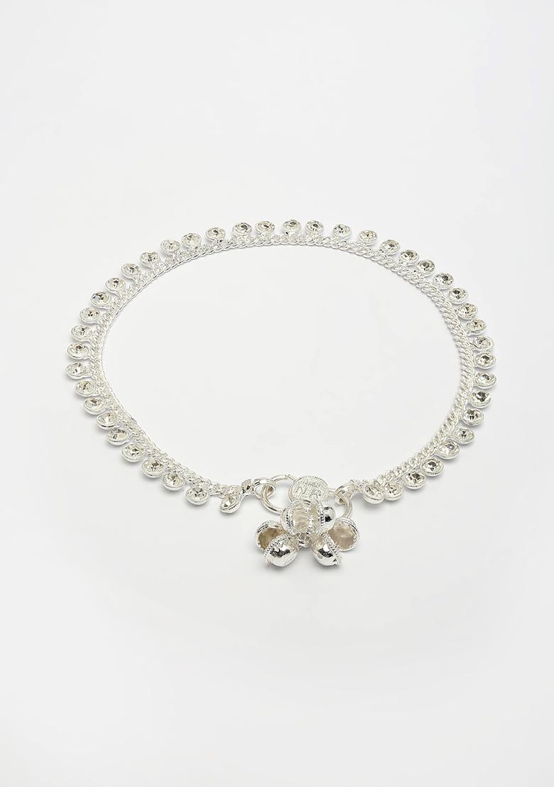 Silver Set Of 2 Plated Artificial Stone Studded Anklets