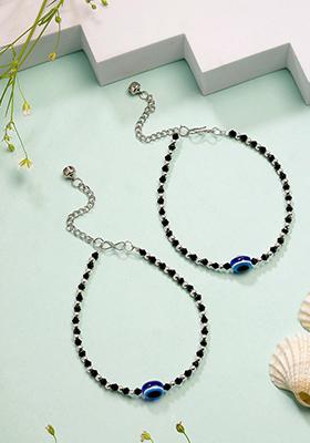 Silver Plated Evil Eye Artificial Beads Anklet