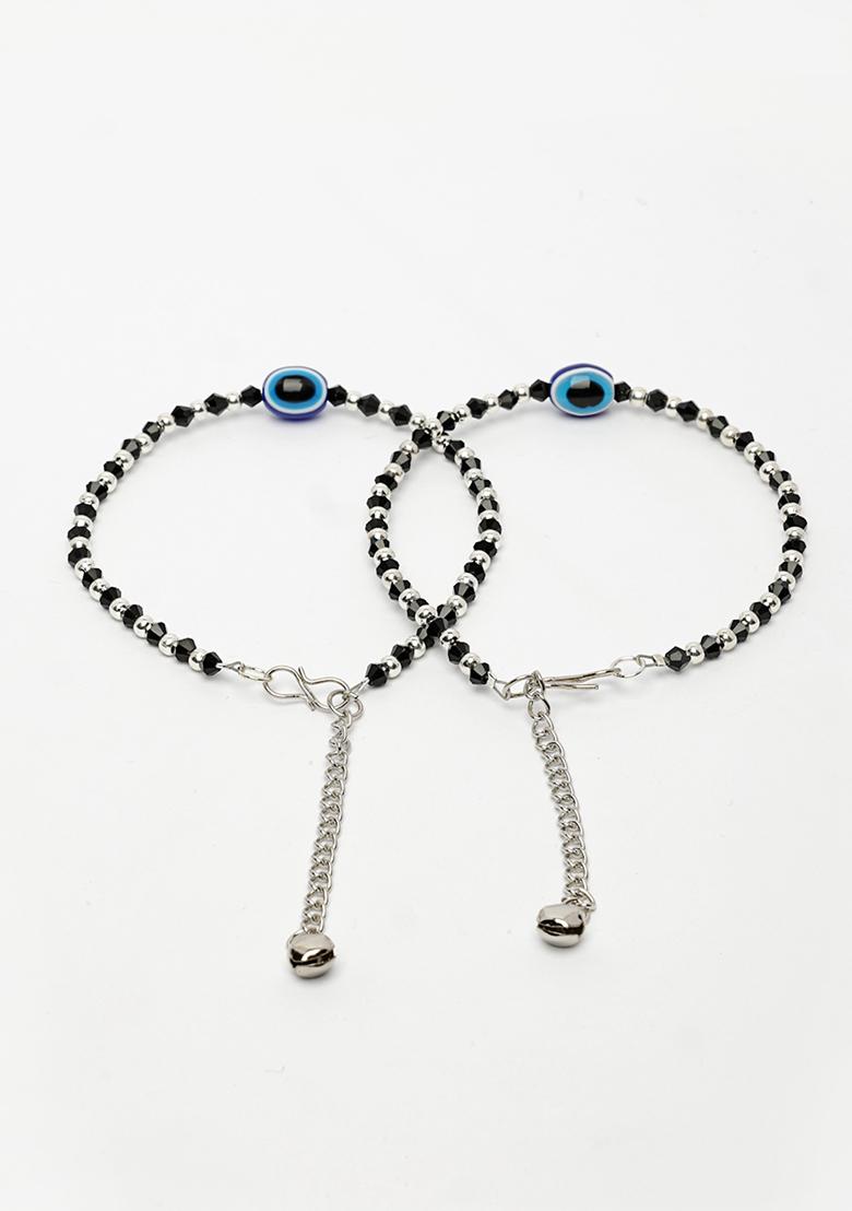 Silver Plated Evil Eye Artificial Beads Anklet