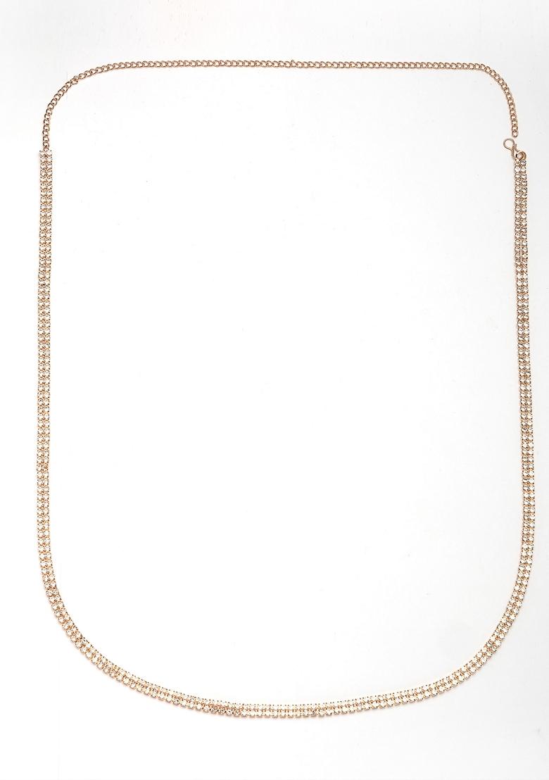 Gold Rose Gold Plated Ad Studded Double Layered Kamarbandh Waist Chain