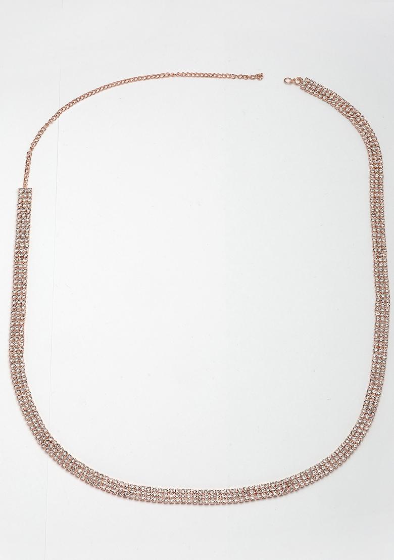 Gold Rose Gold Plated Ad Studded 3 Layered Kamarbandh Waist Chain