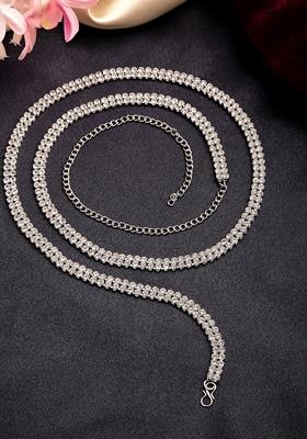 Silver Plated Ad Studded Double Layered Kamarbandh Waist Chain