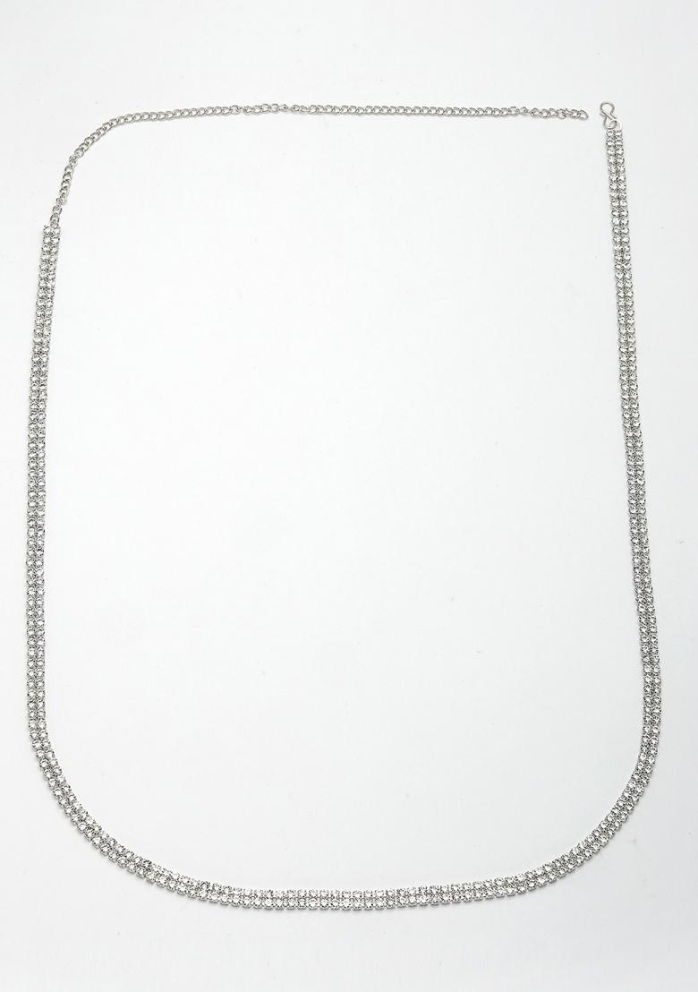 Silver Plated Ad Studded Double Layered Kamarbandh Waist Chain