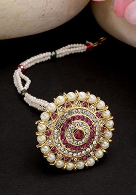 Gold Gold Plated Cz Stone Studded Borla Maang Tikka