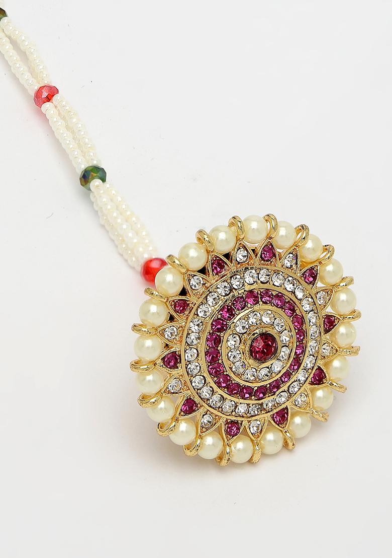 Gold Gold Plated Cz Stone Studded Borla Maang Tikka