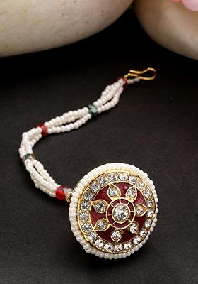 Gold Gold Plated Cz Stone Studded Borla Maang Tikka