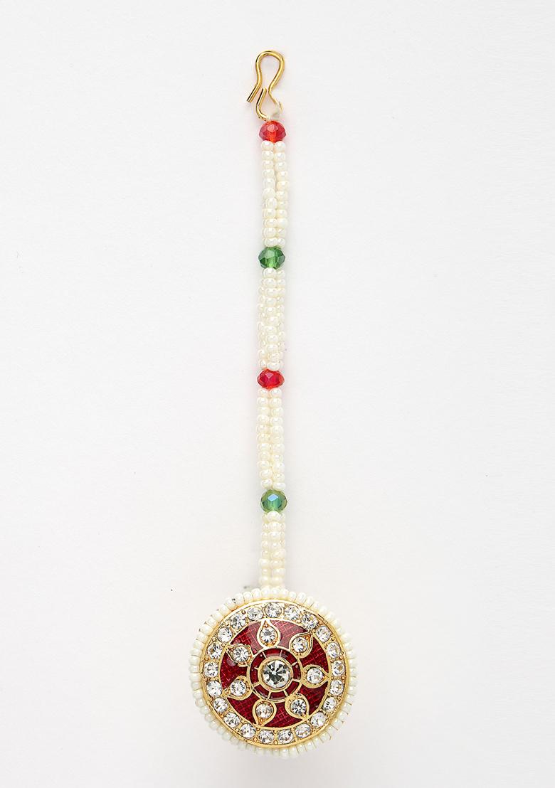 Gold Gold Plated Cz Stone Studded Borla Maang Tikka