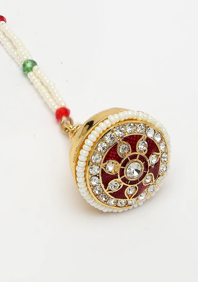 Gold Gold Plated Cz Stone Studded Borla Maang Tikka