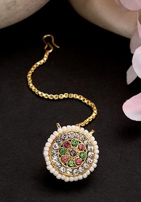 Multi color Cz Stone Studded Borla Maang Tikka
