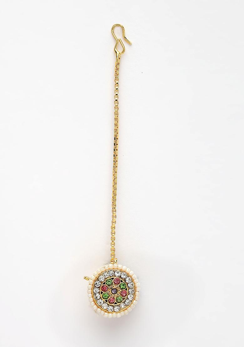 Multi color Cz Stone Studded Borla Maang Tikka