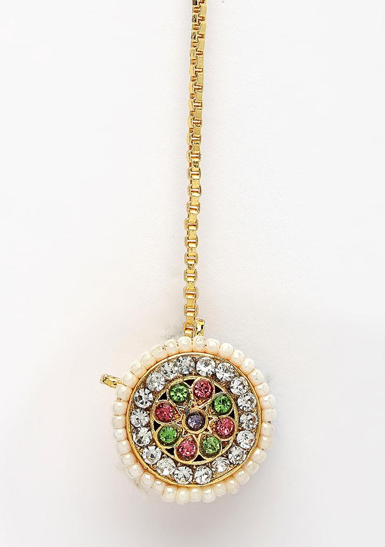 Multi color Cz Stone Studded Borla Maang Tikka