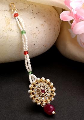 Gold Gold Plated Cz Stone Studded Borla Maang Tikka