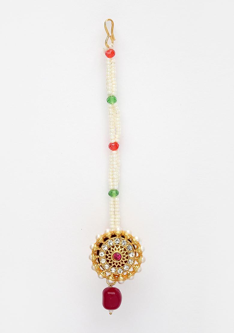 Gold Gold Plated Cz Stone Studded Borla Maang Tikka