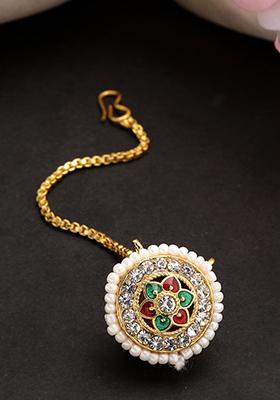 Gold Gold Plated Cz Stone Studded Borla Maang Tikka