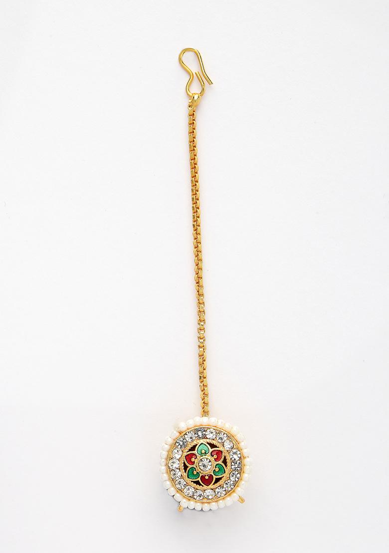 Gold Gold Plated Cz Stone Studded Borla Maang Tikka