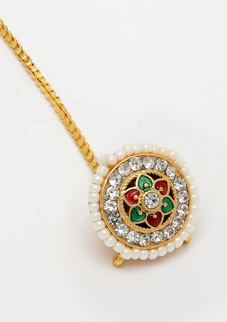 Gold Gold Plated Cz Stone Studded Borla Maang Tikka