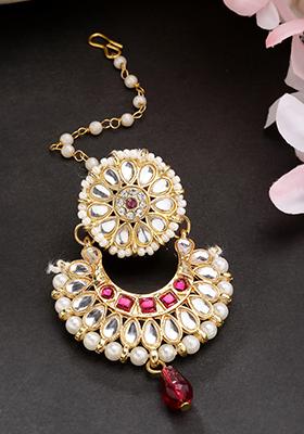 Gold Gold Plated Cz Stone Studded Maang Tikka