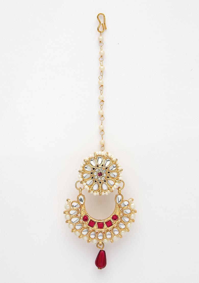 Gold Gold Plated Cz Stone Studded Maang Tikka