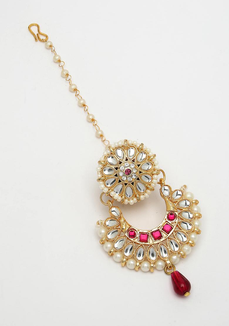 Gold Gold Plated Cz Stone Studded Maang Tikka