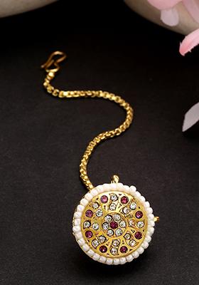 Gold Gold Plated Cz Stone Studded Borla Maang Tikka