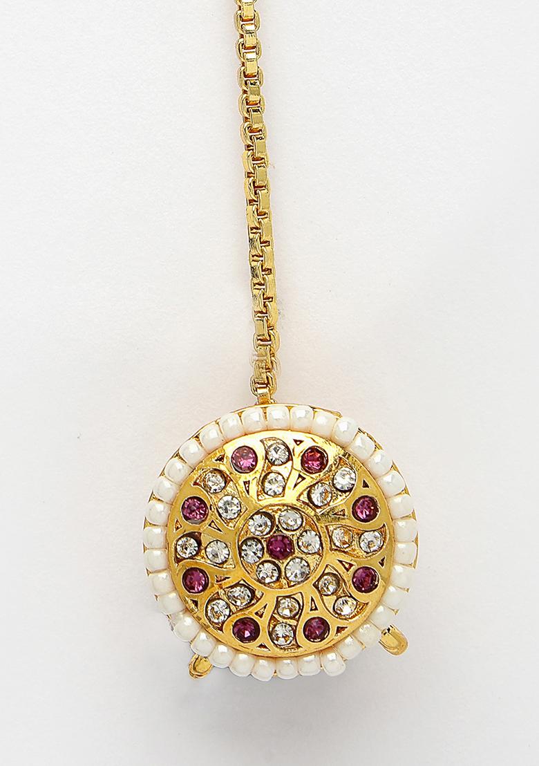 Gold Gold Plated Cz Stone Studded Borla Maang Tikka