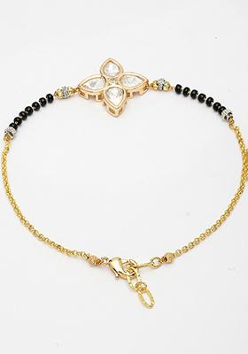 Gold Gold Plated & Black Brass Stone Studded Hand Mangalsutra Link Bracelet