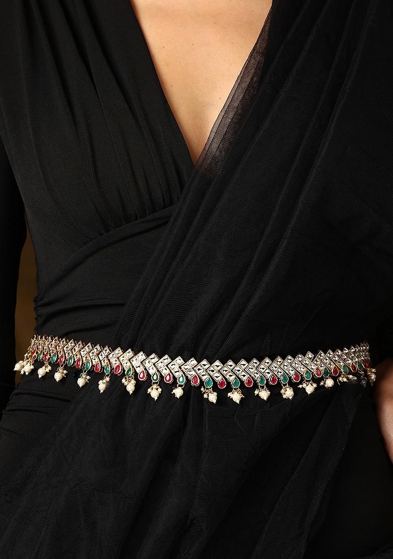 Multicolour Gold Tone Kundan Waist Belt - Indya