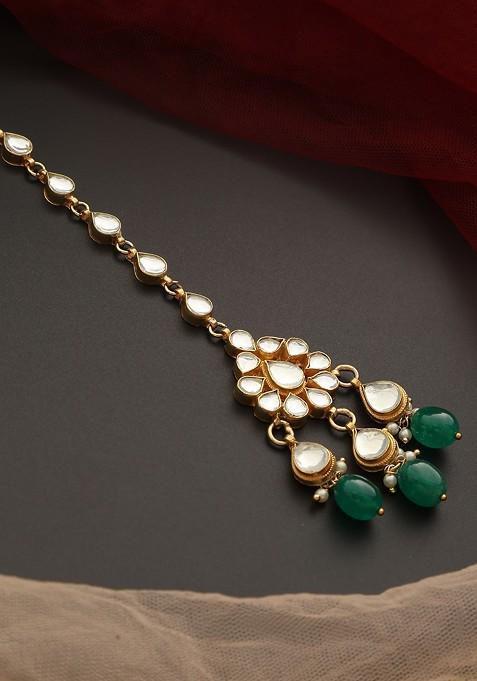 Green Gold Tone Kundan Maangtika