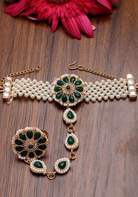Green Gold Plated Stone Studded Handcrafted Ring Bracelet
