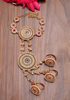 Gold Gold Plated Cz Stone Studded Handcrafted Ring Bracelet