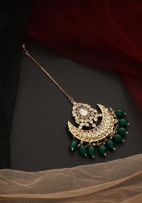 Green Gold Tone Polki Maangtika