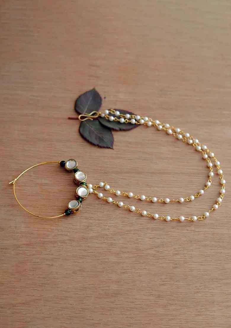 Green Kundan Mixed Alloy Nath