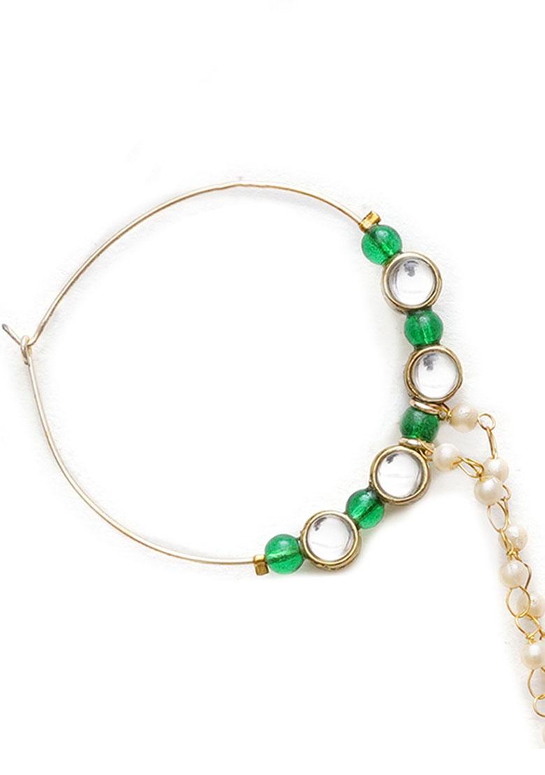 Green Kundan Mixed Alloy Nath