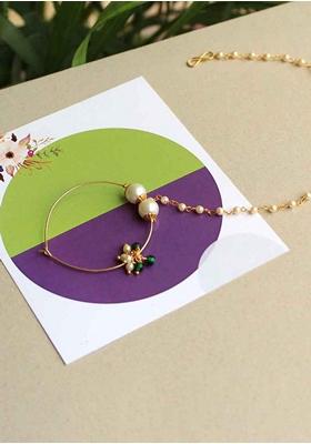 White Kundan Mixed Alloy Nath - Indya