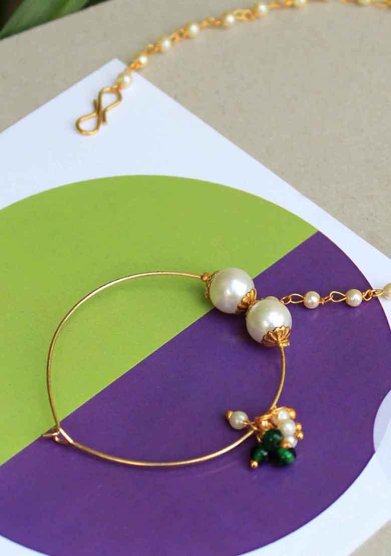 White Kundan Mixed Alloy Nath