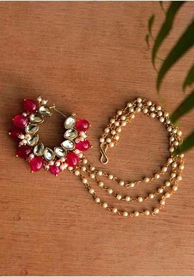 Red Maharani Mixed Alloy Nath - Indya