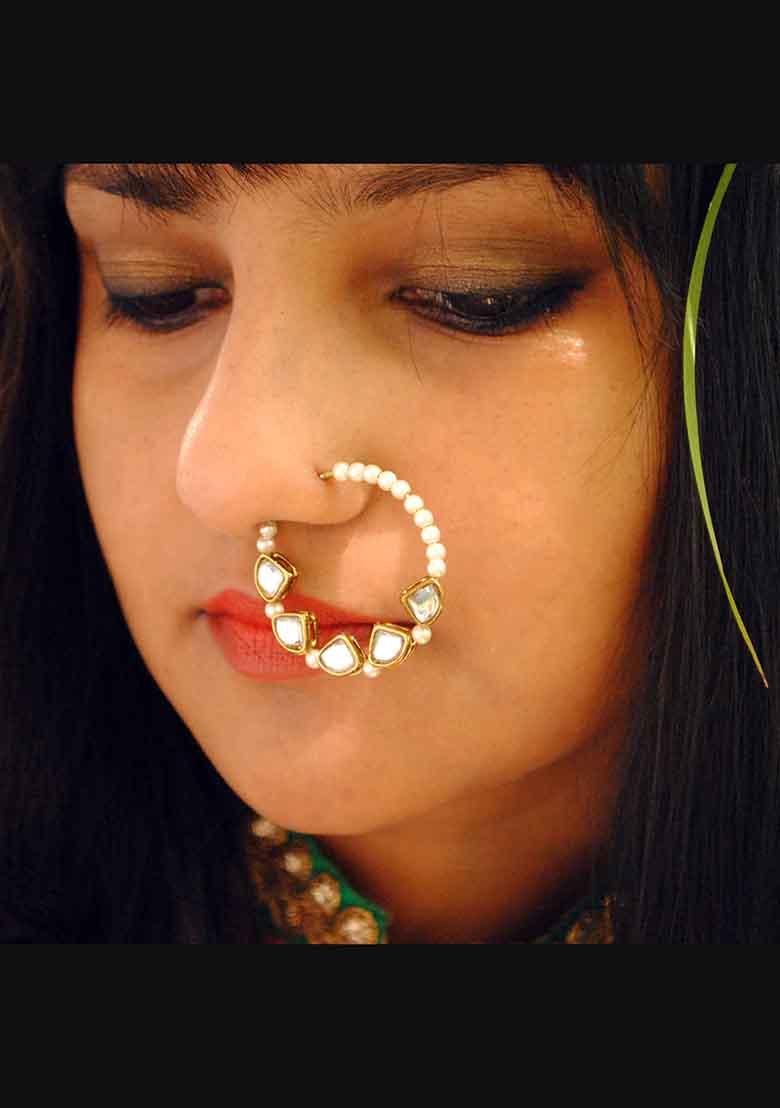 White Kundan Mixed Alloy Nath