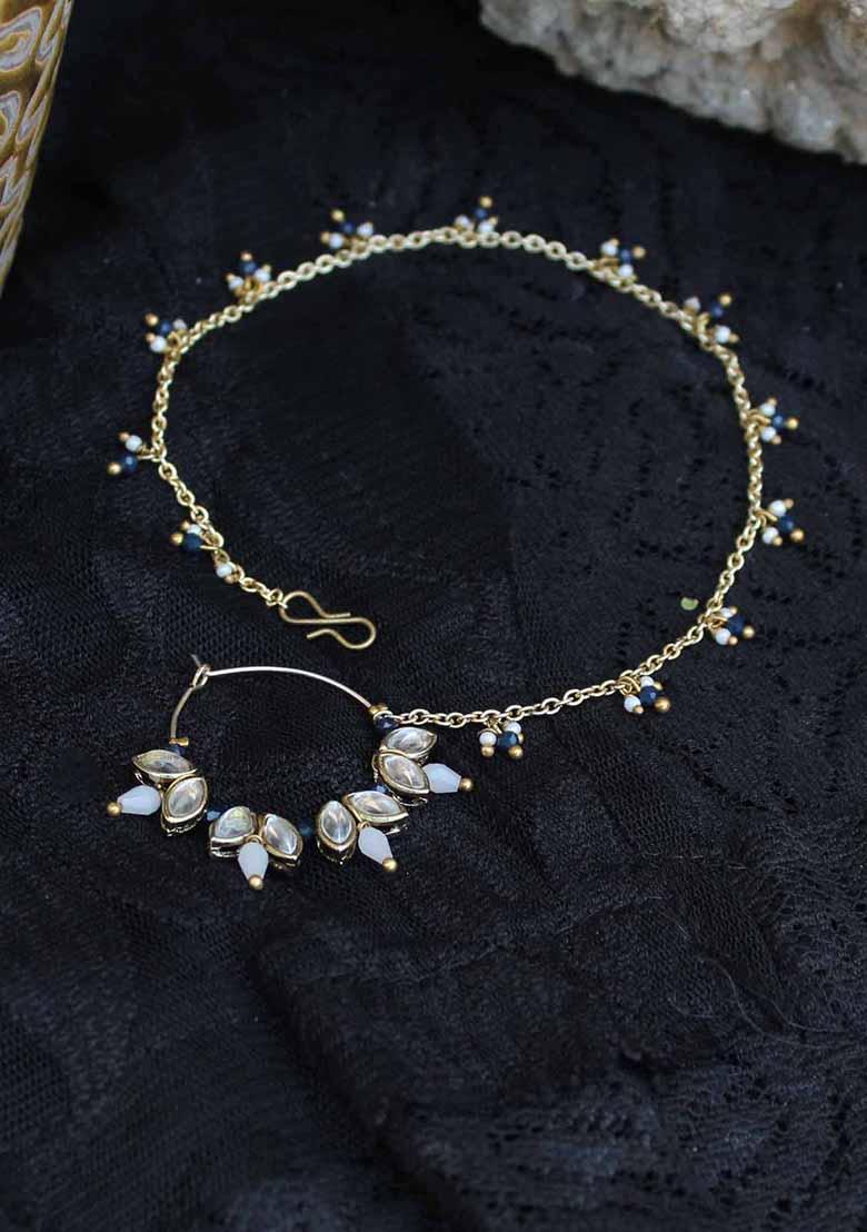 White Kundan Mixed Alloy Nath