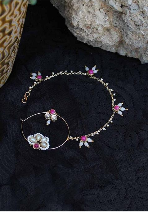 Pink Kundan Mixed Alloy Nath