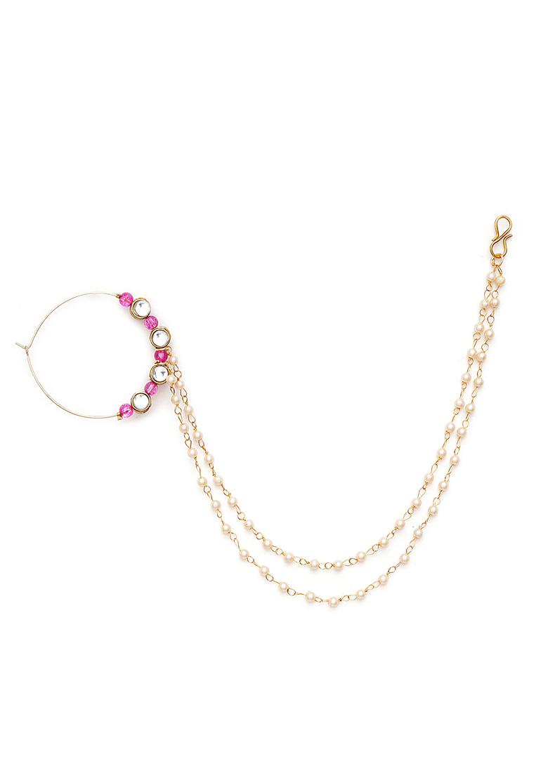 Pink Kundan Mixed Alloy Nath