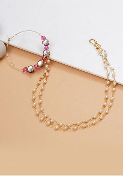 Pink Kundan Mixed Alloy Nath