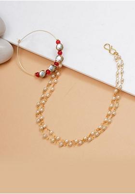 Red Kundan Mixed Alloy Nath - Indya
