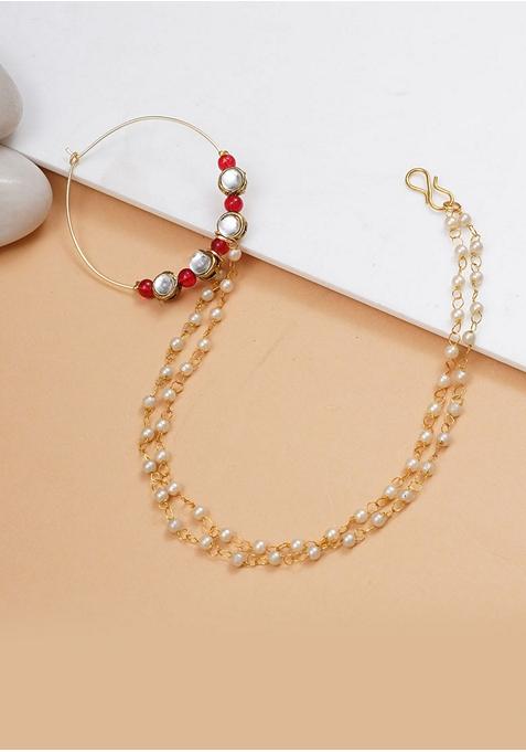 Red Kundan Mixed Alloy Nath