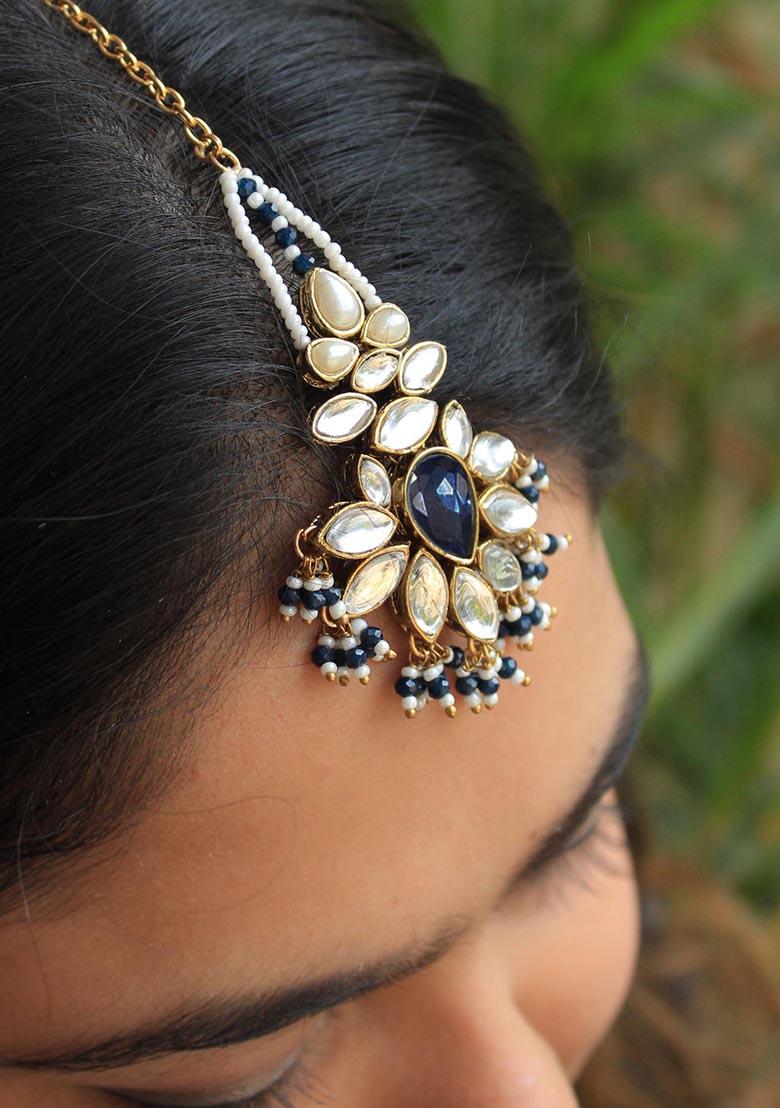 Blue Flower Mixed Alloy Maangtikka