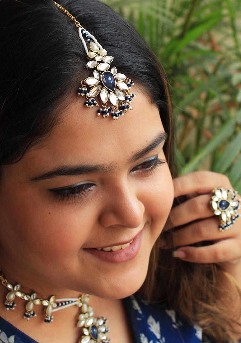 Blue Flower Mixed Alloy Maangtikka