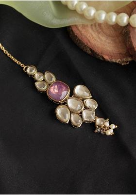 Purple Kundan Mixed Alloy Maangtikka