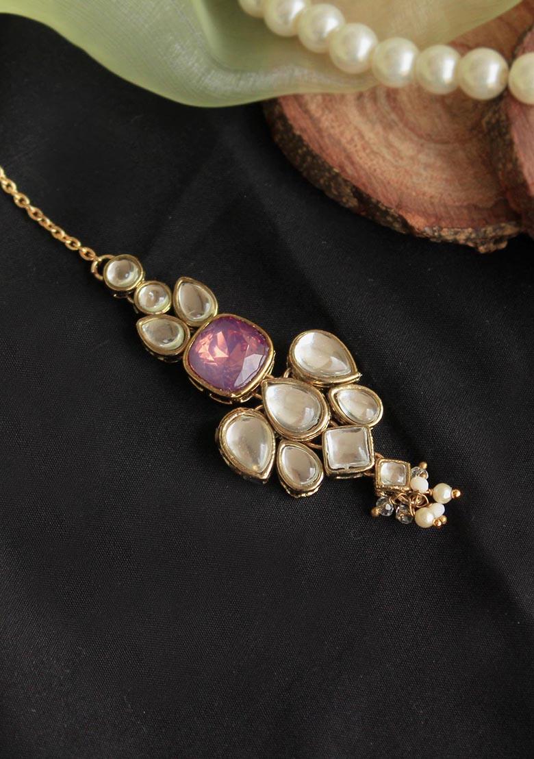 Purple Kundan Mixed Alloy Maangtikka
