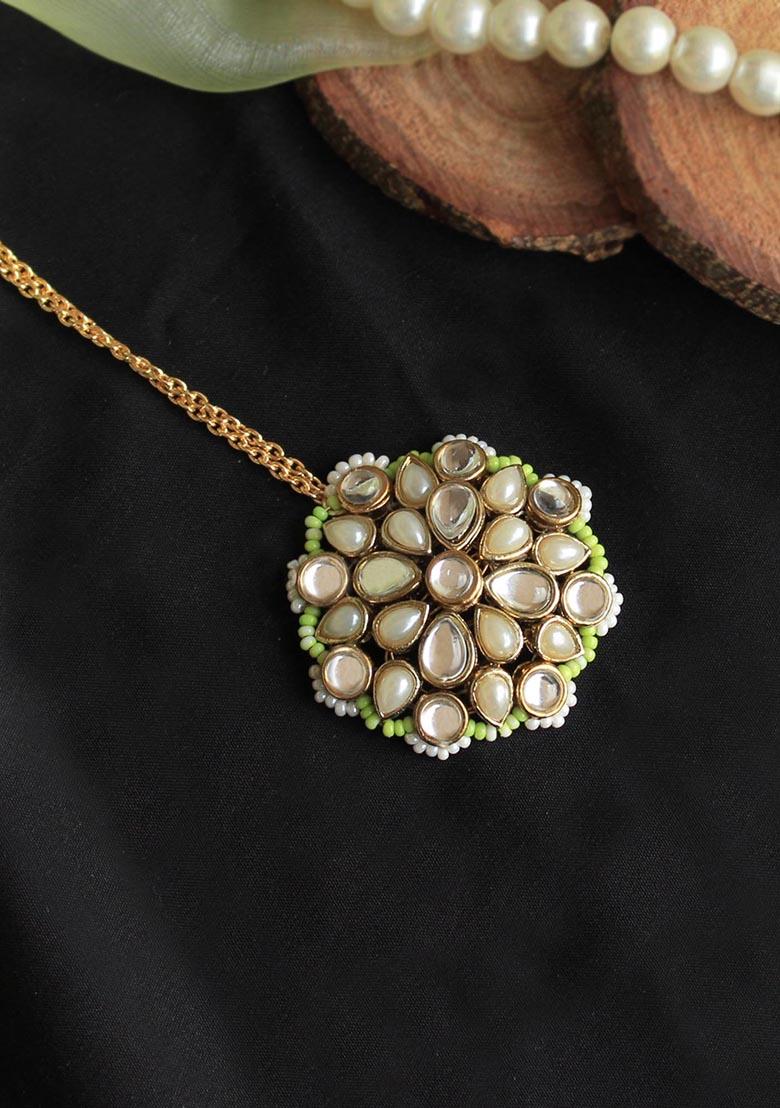Green Kundan Mixed Alloy Maangtikka
